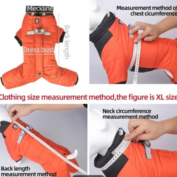 Waterproof Duomm Padded Dog Coat Orange, Warm All-Season Small & Medium Breed - Picture 3 of 16